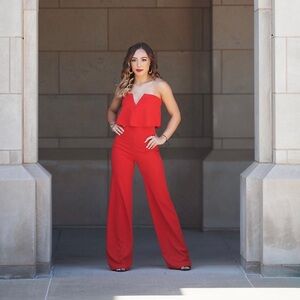 Lulus Strapless Red Jumpsuit